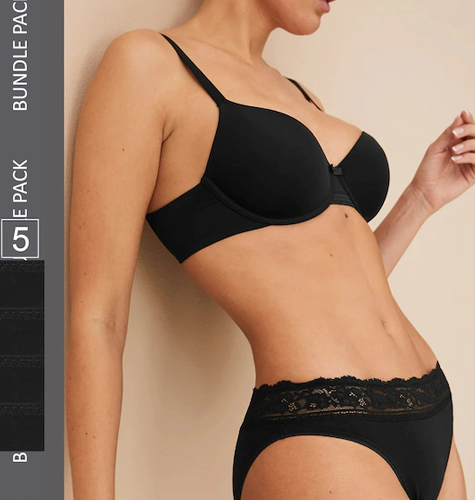 Marks & Spence Pack Of 6 Black Lace Cotton Basic Briefs